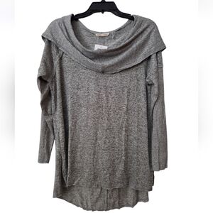 NWT Soft Surroundings PL grey Long Sleeve Cowl Neck Hoodie Lightweight Top